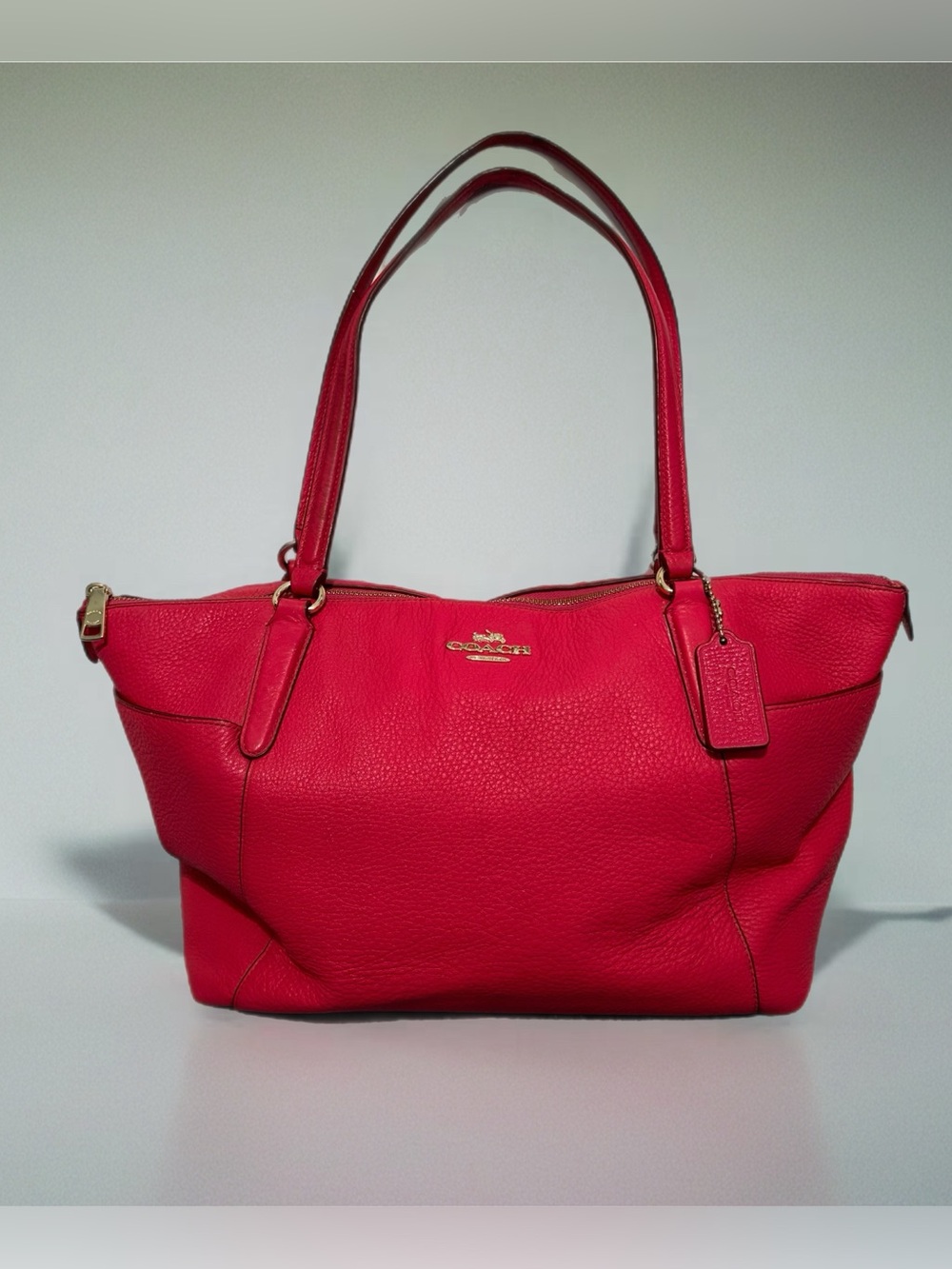 Coach Pebbled Leather Ava II Tote Bag in Pink Ruby